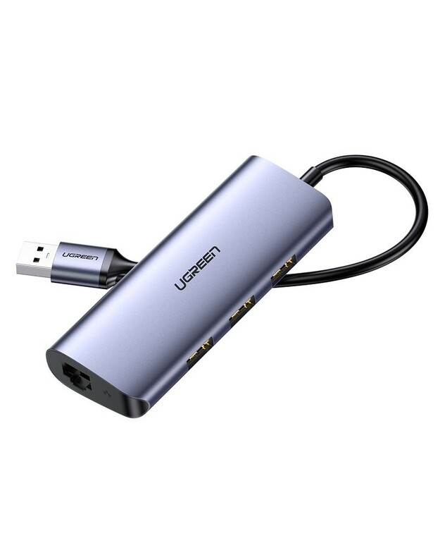 Adapteris Ugreen CM252 USB-C to 3xUSB-A + RJ45 (MicroUSB Power Supply) pilkas