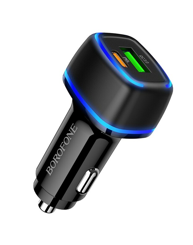 Automobilinis įkroviklis Borofone BZ14A PD20W+QC3.0 su 2 USB jungtimis juodas