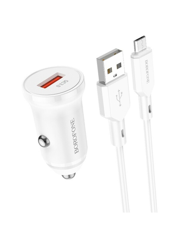 Automobilinis įkroviklis Borofone BZ18 Quick Charge 3.0 18W + MicroUSB baltas