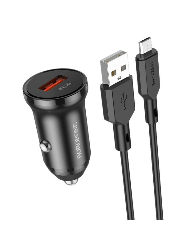 Automobilinis įkroviklis Borofone BZ18 Quick Charge 3.0 18W + MicroUSB juodas