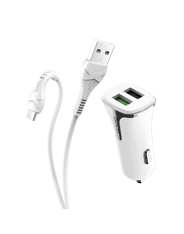 Automobilinis įkroviklis Hoco Z31 Quick Charge 3.0 (3.4A) su 2 USB jungtimis + microUSB baltas