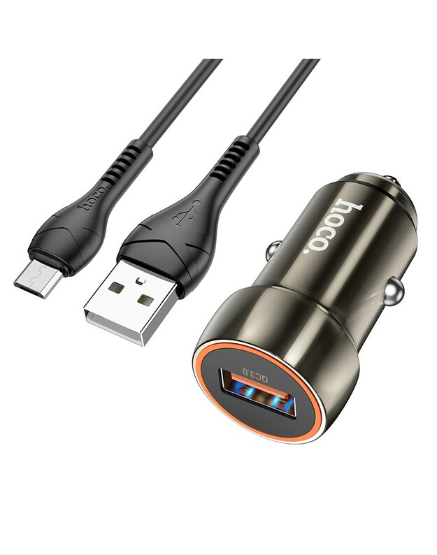 Automobilinis įkroviklis Hoco Z46 USB-A 18W QC3.0 + MicroUSB pilkas