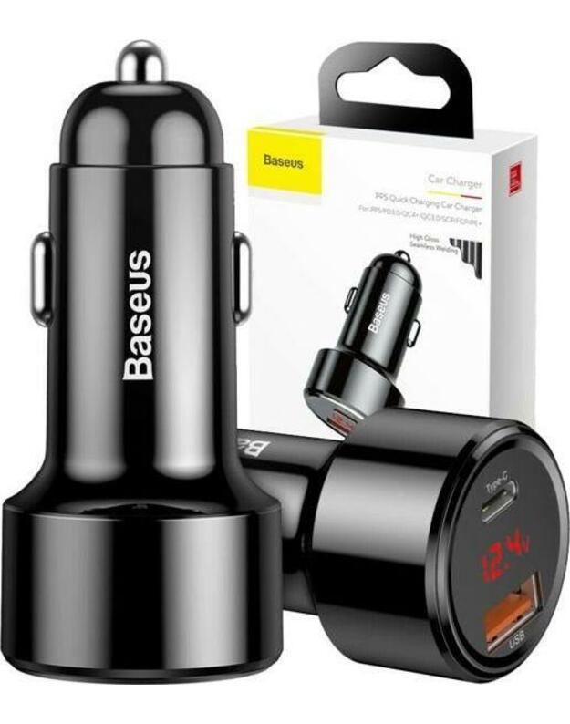 Įkroviklis automobilinis Baseus Series su LED ekranu ir 2 USB Quick Charge 45W juodas CCMLC20C-01