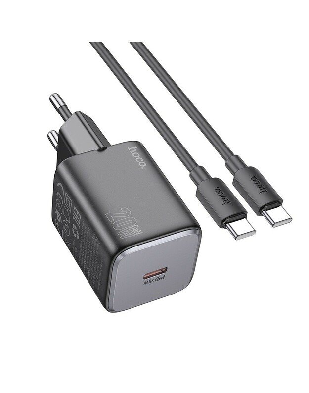 Įkroviklis Hoco N40 USB-C PD20W + USB-C to USB-C 1.0m juodas