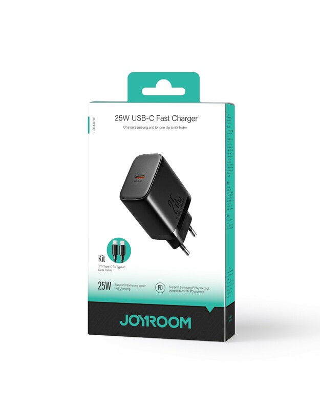 Įkroviklis Joyroom JR-TCF11 USB-C 25W + USB-C cable 1.0m juodas