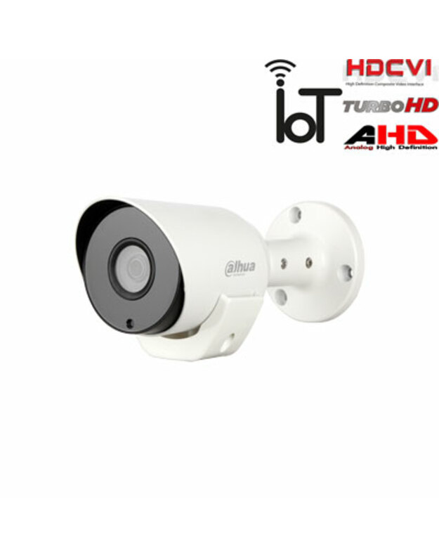 HD-CVI, TVI, AHD, CVBS kamera cilindrinė 2MP su IR iki 20m. 1/2.9" 2.8mm 104°, IoT